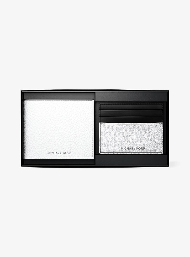Pebbled Leather Billfold Wallet and Signature Logo Card Case Gift Set in BRIGHT WHT | Michael Kors