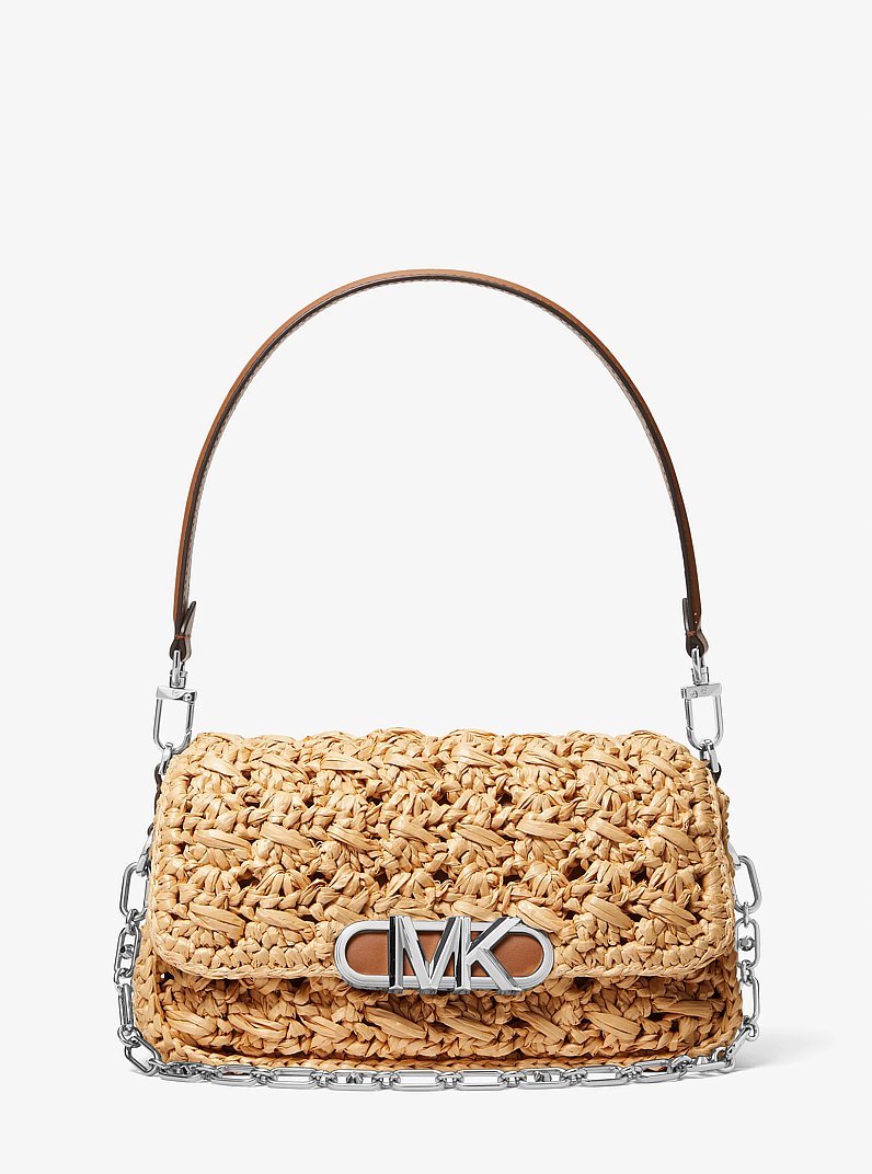 Parker Medium Woven Straw Shoulder Bag in NATURAL/LUGGAGE | Michael Kors