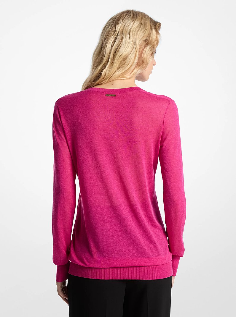 Pull en m&eacute;lange de soie &agrave; col en V in BAIE SAUVAGE VIF | Michael Kors