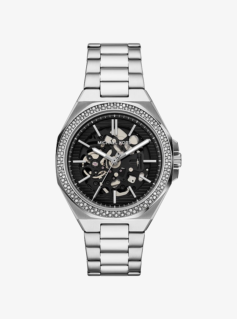 Oversized Callum Pav&eacute; Silver-Tone Watch in SILVER | Michael Kors
