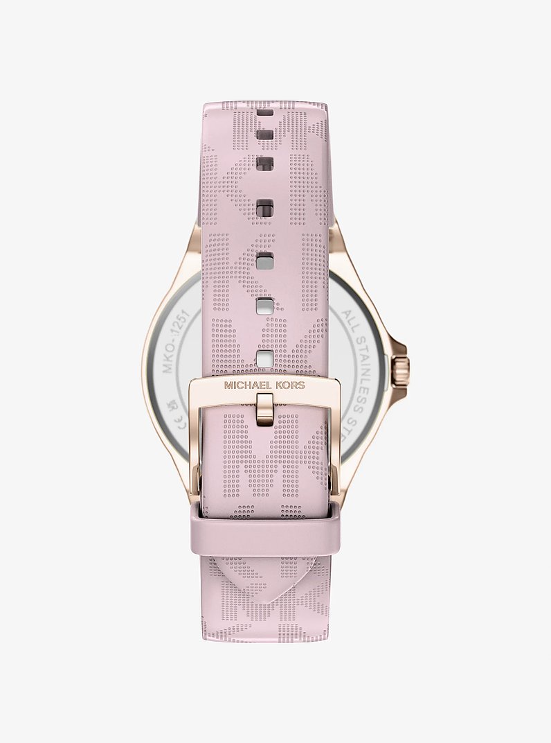Lennox Pav&eacute; Rose Gold-Tone and Logo Silicone Strap Watch in ROSE GOLD | Michael Kors