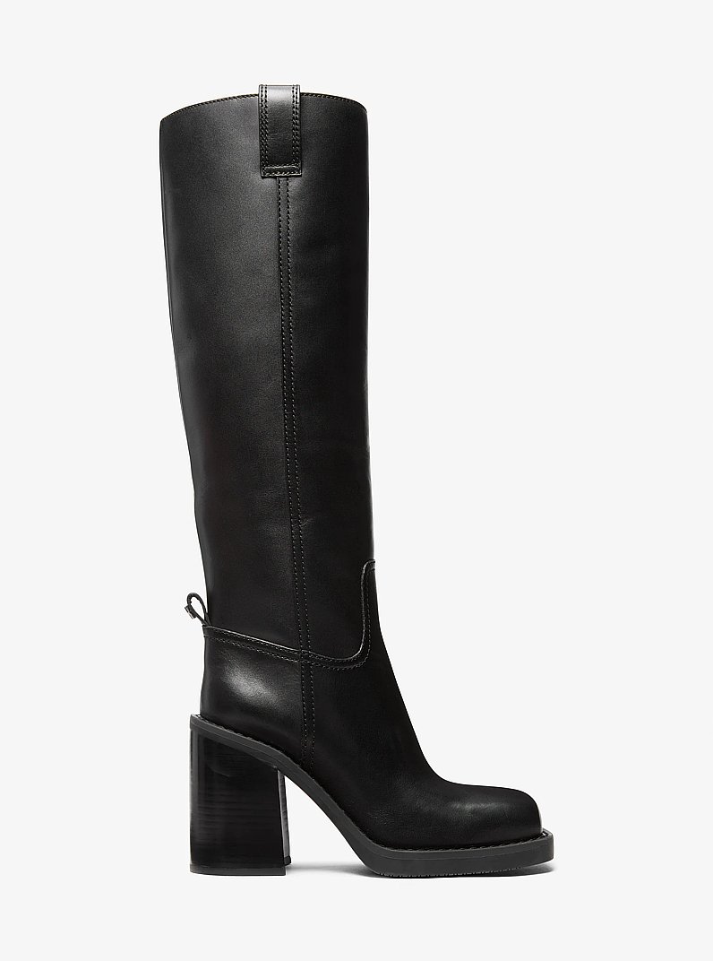Houston Leather Block Heel Boot in BLACK | Michael Kors