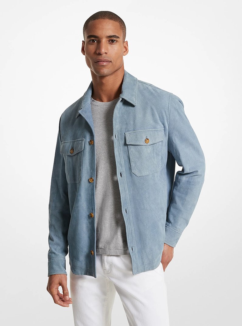 Suede Shirt Jacket in CHAMBRAY - Sale | Michael Kors [US]