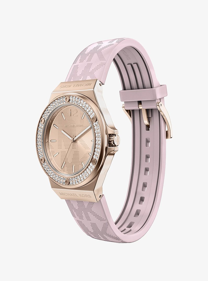 Lennox Pav&eacute; Rose Gold-Tone and Logo Silicone Strap Watch in ROSE GOLD | Michael Kors