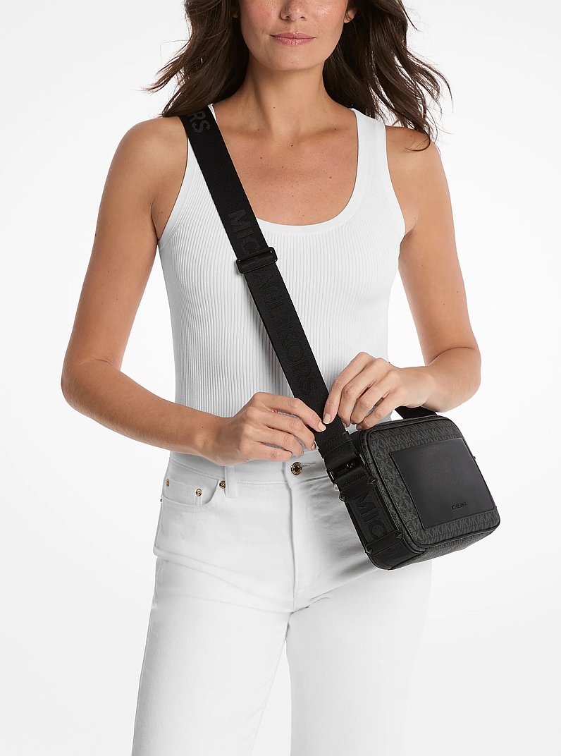 Maeve Large Signature Logo Crossbody Bag in BLACK | Michael Kors