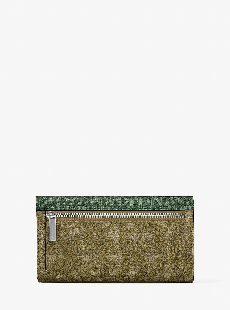 Jet Set Travel Signature Logo Tri-Fold Wallet in AMAZON GREEN | Michael Kors