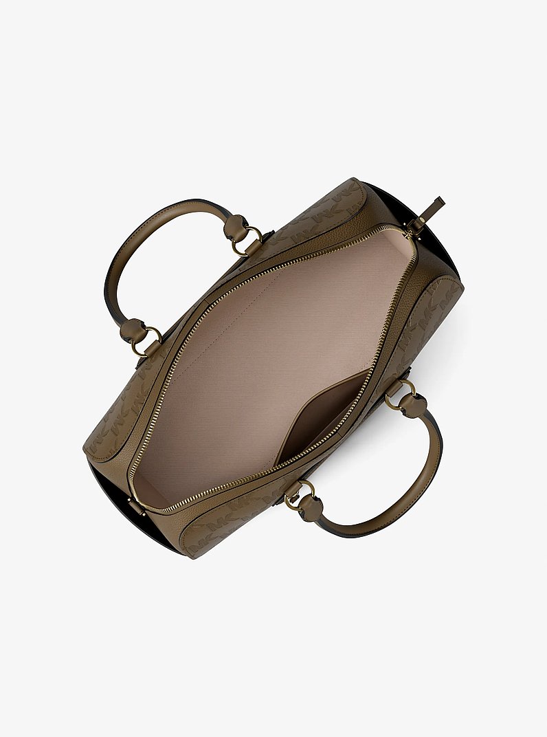 Jet Set Travel Medium Logo Embossed Leather Duffel Crossbody Bag in LODEN | Michael Kors