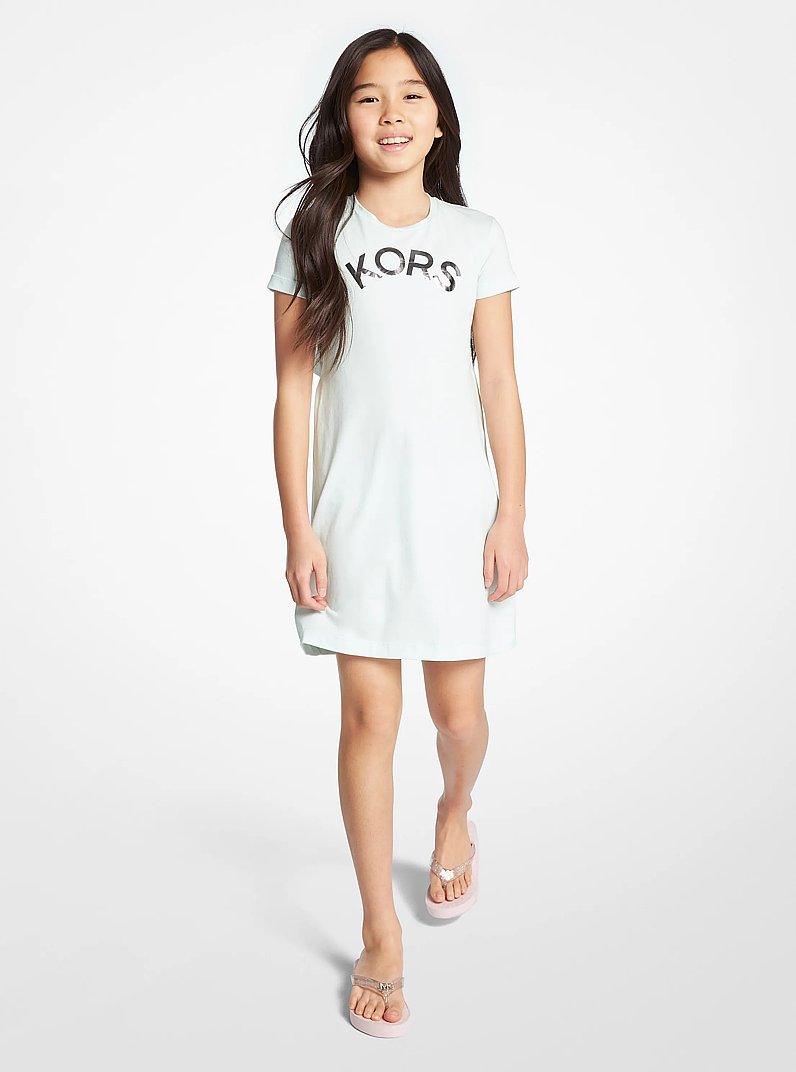 Stretch Cotton Logo T-Shirt Dress in AQUA | Michael Kors