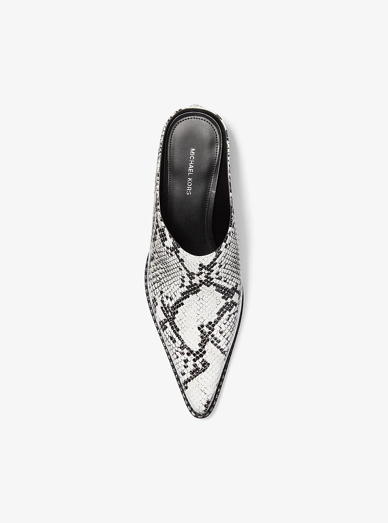 Nash Snake Embossed Leather Mule in ALUMINUM | Michael Kors