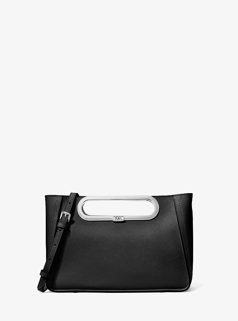 Chelsea Large Saffiano Leather Convertible Crossbody Bag in BLACK | Michael Kors