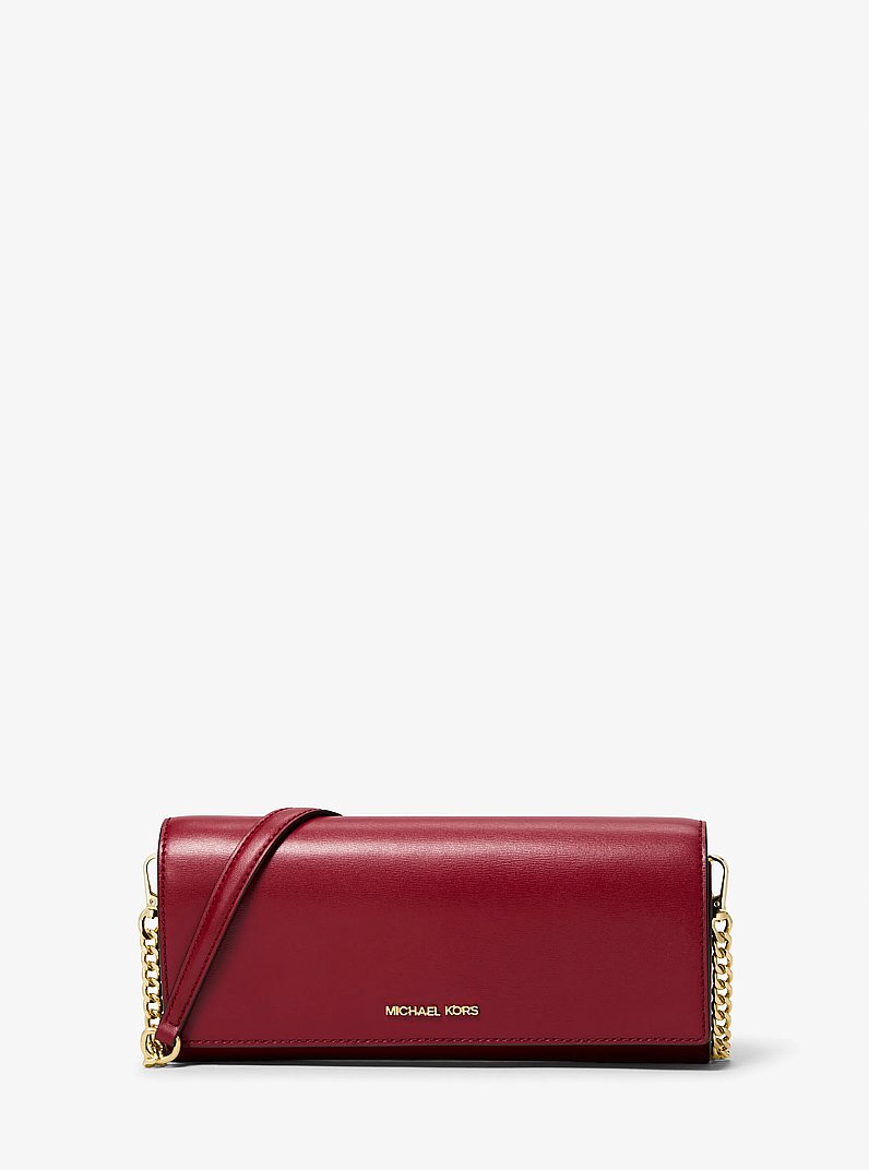 Jet Set Medium Leather Clutch in CHERRY - Sale | Michael Kors