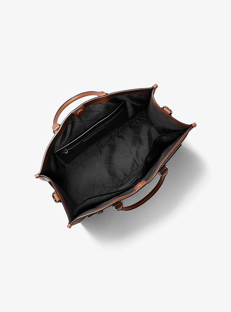 Jet Set Logo Embossed Leather Tote Bag in LUGGAGE | Michael Kors