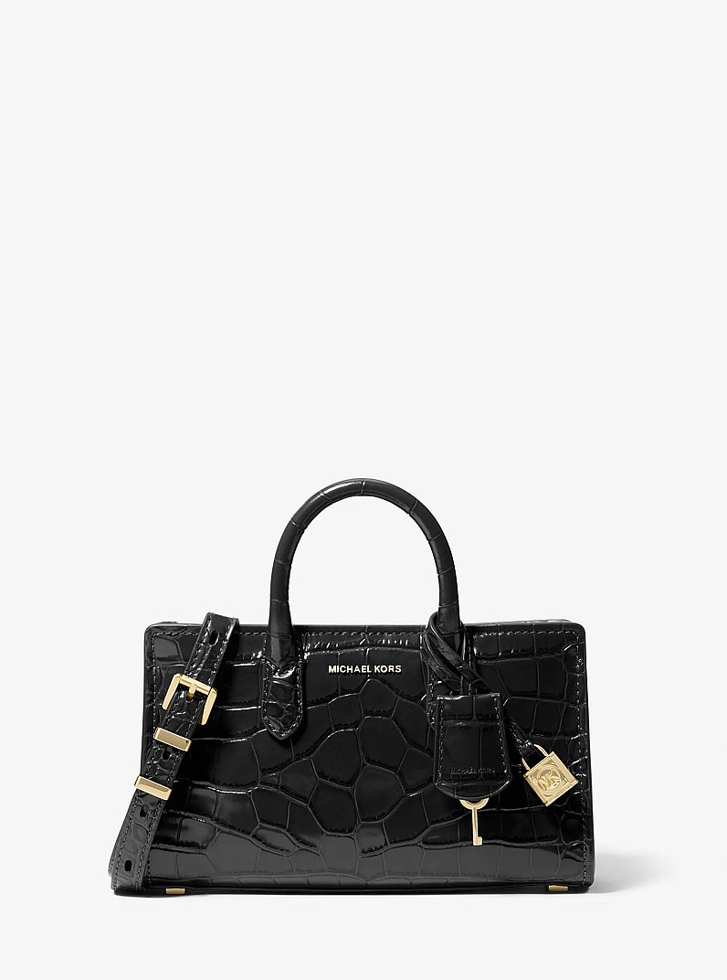 Scarlett Extra-Small Crocodile Embossed Leather Crossbody Bag in BLACK | Michael Kors