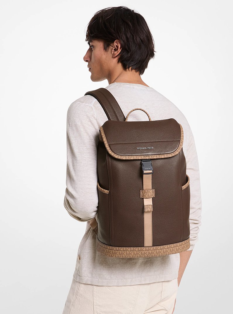 Hudson Leather and Signature Logo Backpack in SHINY ABS | Michael Kors