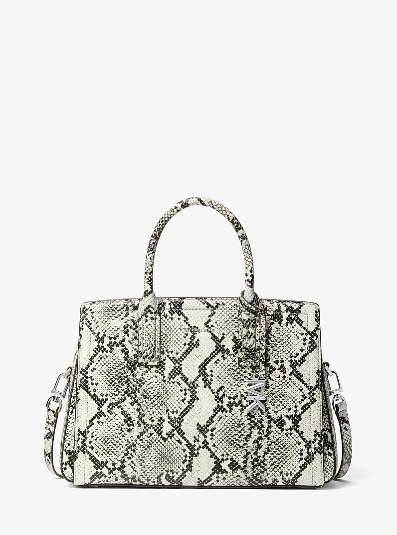 Laila Medium Snake Embossed Leather Satchel in ALUMINUM | Michael Kors