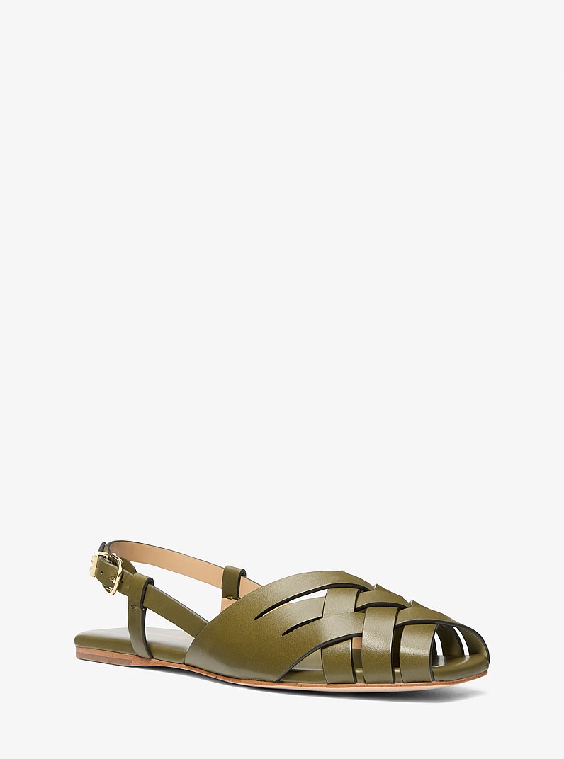 Irene Woven Leather Slingback Sandal in SAFARI GREEN | Michael Kors