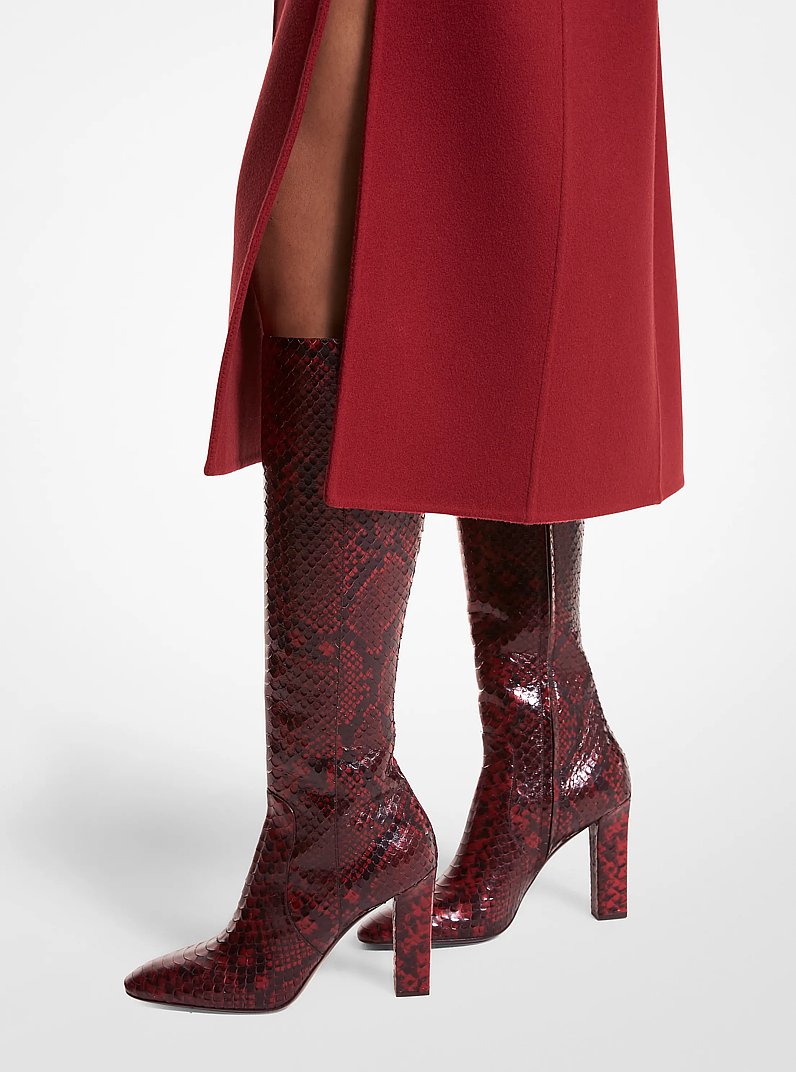Carly Python Embossed Leather Boot in MERLOT | Michael Kors
