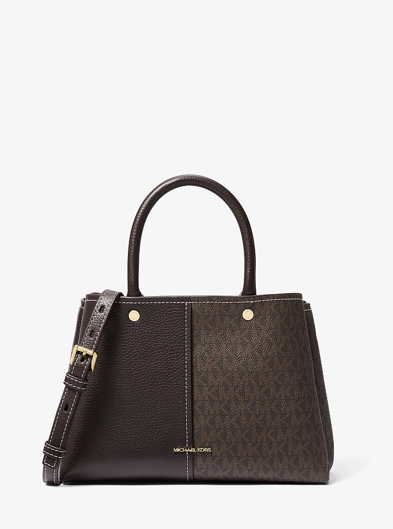 Bolso satchel Flora mediano de piel con logotipo exclusivo in MARR&Oacute;N | Michael Kors