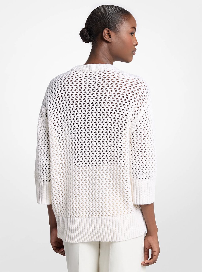 Hand-Crocheted Cashmere and Cotton Sweater in ECRU | Michael Kors