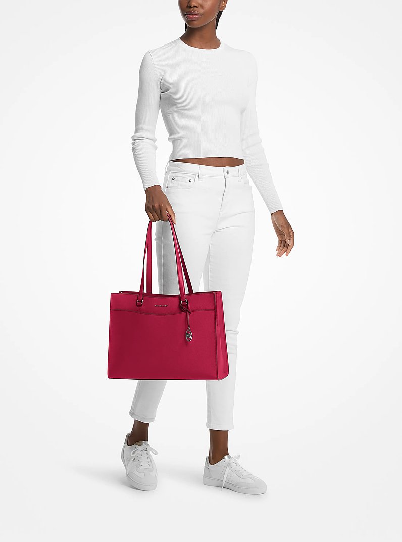 Jet Set Travel Large Saffiano Leather Tote Bag in DK RASPBERRY | Michael Kors