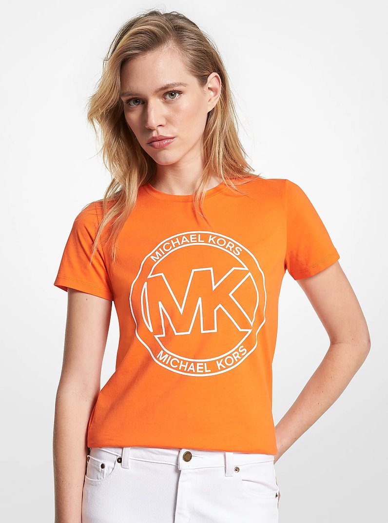 Logo Charm Print Organic Cotton T-Shirt in POPPY | Michael Kors