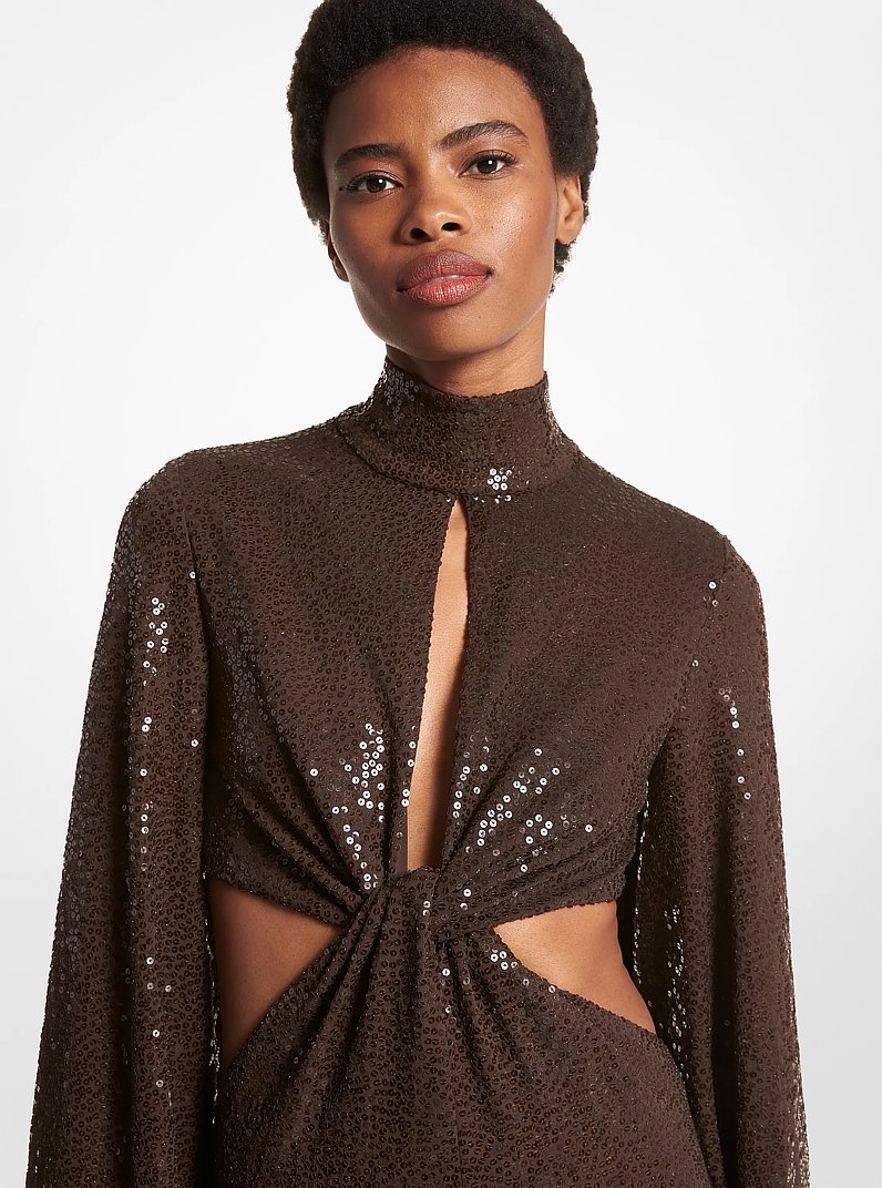 Hand-Embroidered Sequin Stretch Matte Jersey Fishtail Gown in CHOCOLATE | Michael Kors