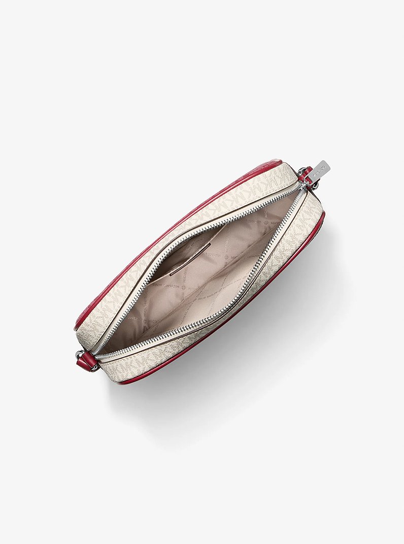 Camera bag a tracolla Jet Set Travel grande color block con stampa logo in GRANATA | Michael Kors