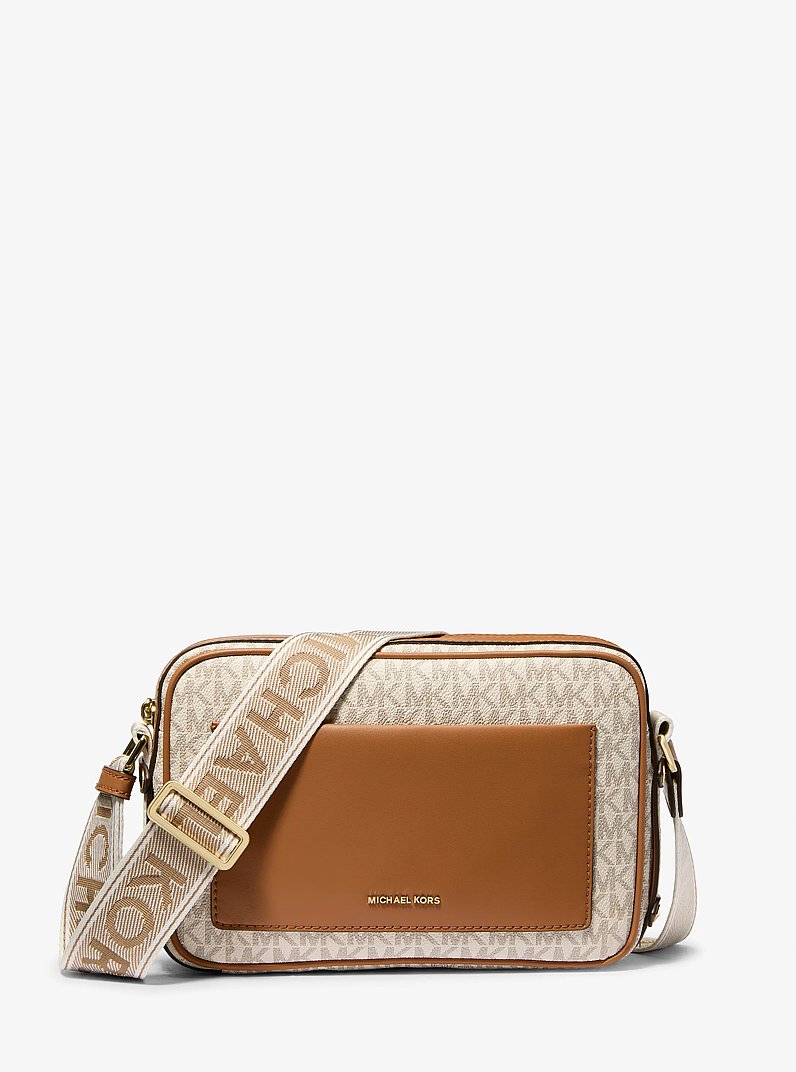 Maeve Large Signature Logo Crossbody Bag in VANILLA/ACORN | Michael Kors