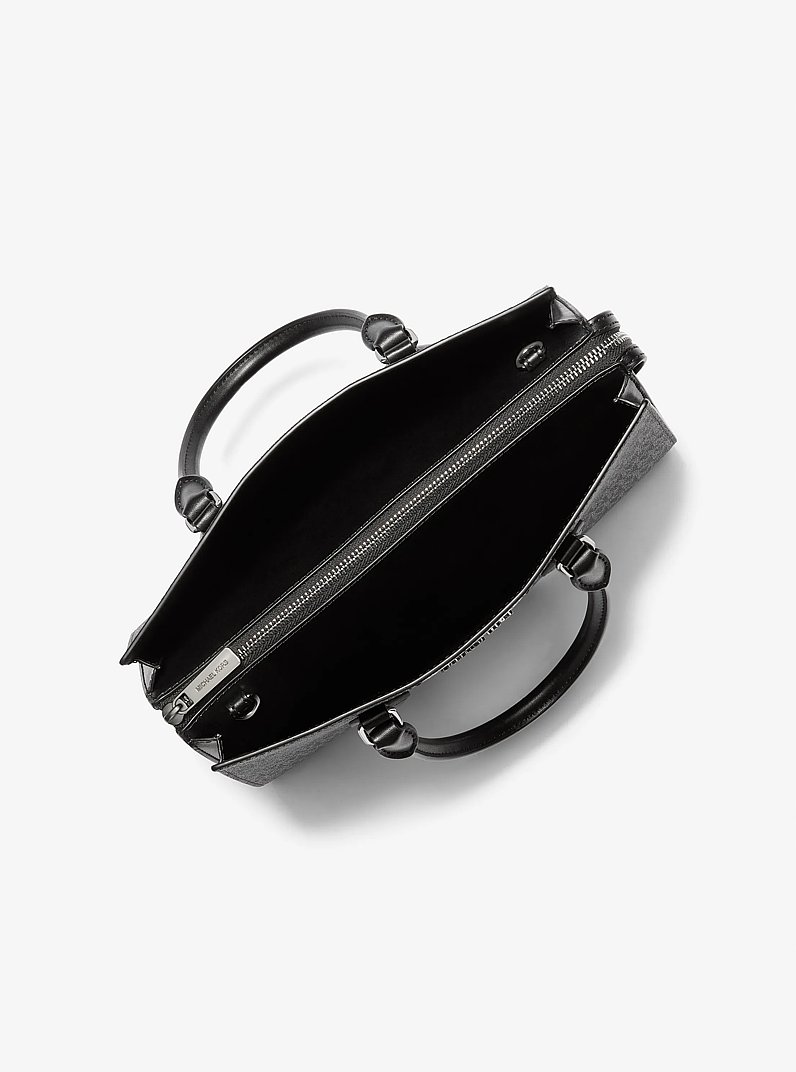 Sheila Medium Signature Logo and Metallic Satchel in BLACK | Michael Kors
