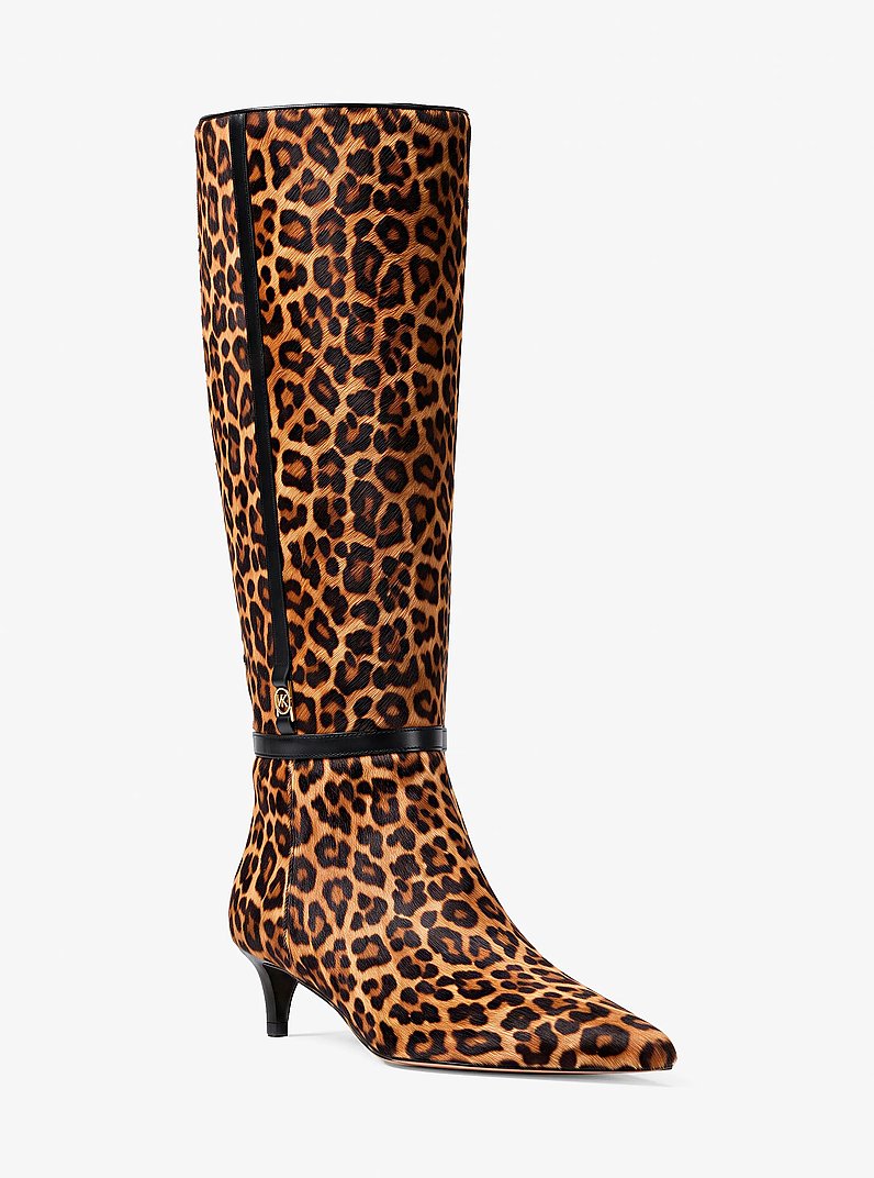 Nalia Leopard Print Calf Hair Kitten Heel Boot in DK CAMEL MLT | Michael Kors