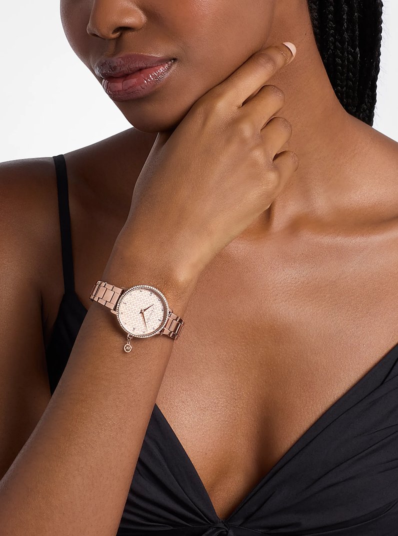Mini Pyper Pav&eacute; Rose Gold-Tone Watch in ROSE GOLD | Michael Kors