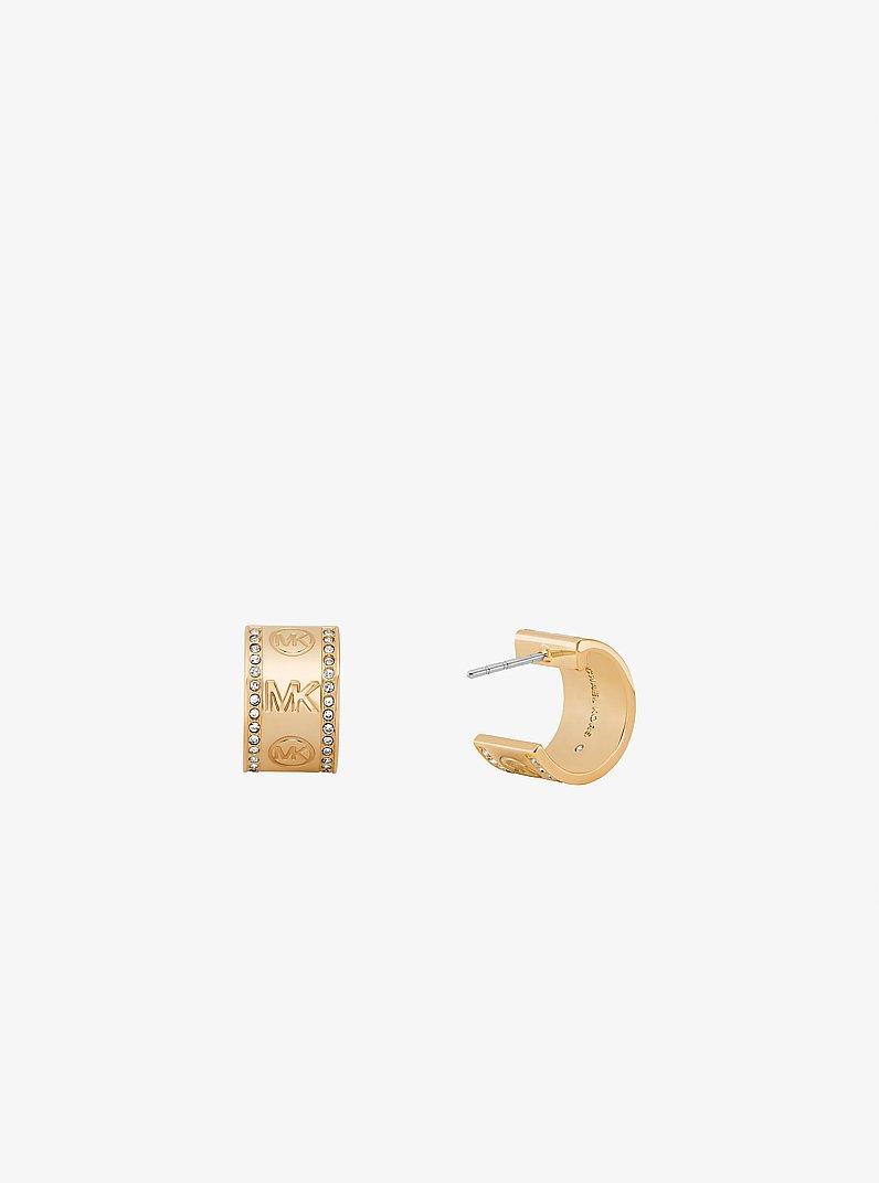 Pav&eacute; Logo Huggie Hoop Earrings in GOLD | Michael Kors