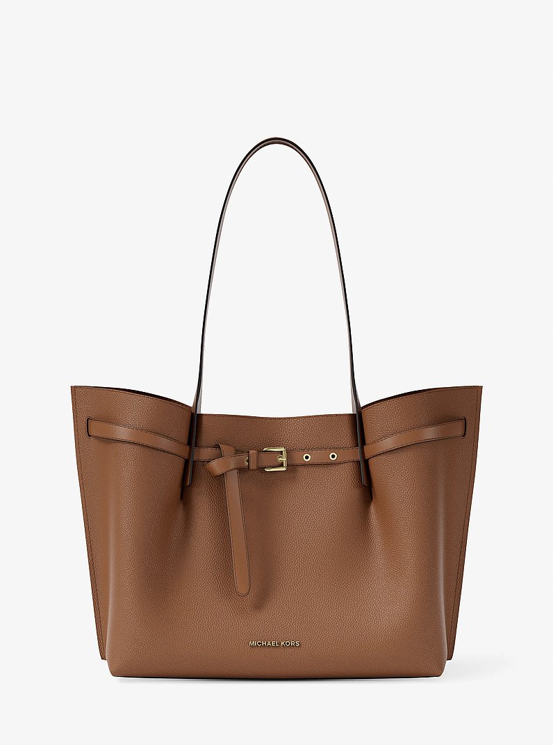 Emilia Large Pebbled Leather Tote Bag in LUGGAGE | Michael Kors