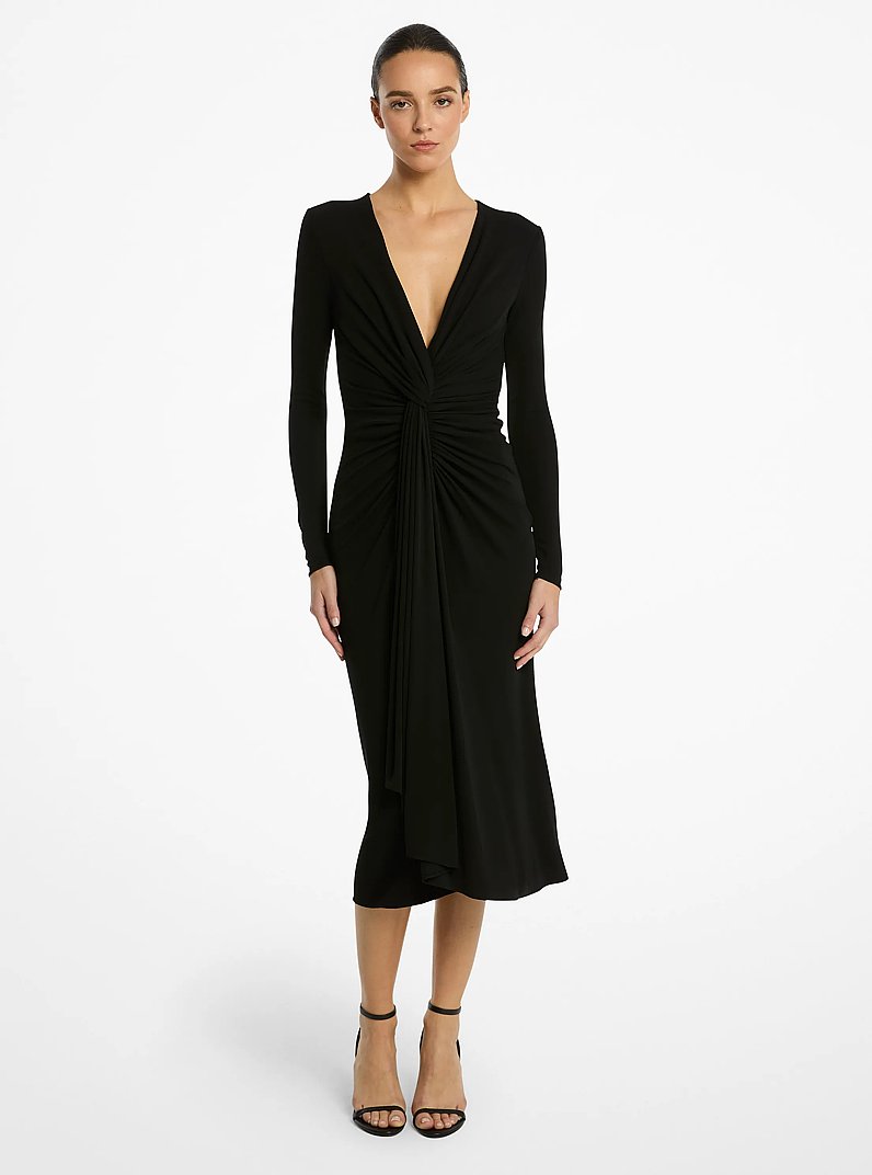 Matte Crepe Jersey Sarong Dress in BLACK | Michael Kors