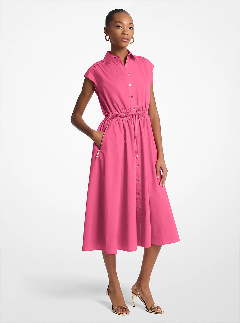 服/ファッション MICHAEL KORS Stretch Cotton Poplin Midi Dress in HIBISCUS - Sale | Michael Kors
