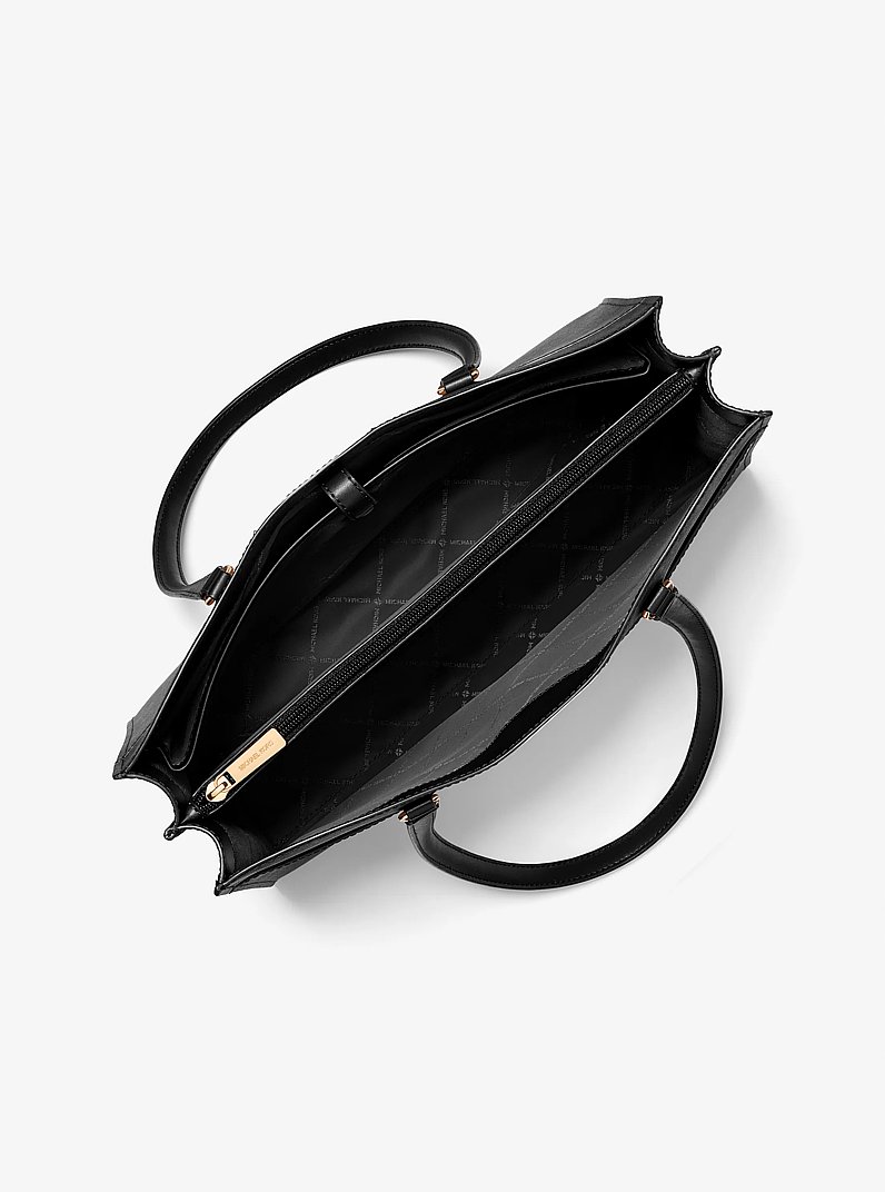 Jet Set Travel Large Saffiano Leather Pocket Tote Bag in BLACK | Michael Kors