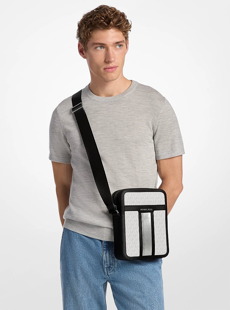 Cooper Signature Logo Stripe Flight Bag in SILVER | Michael Kors