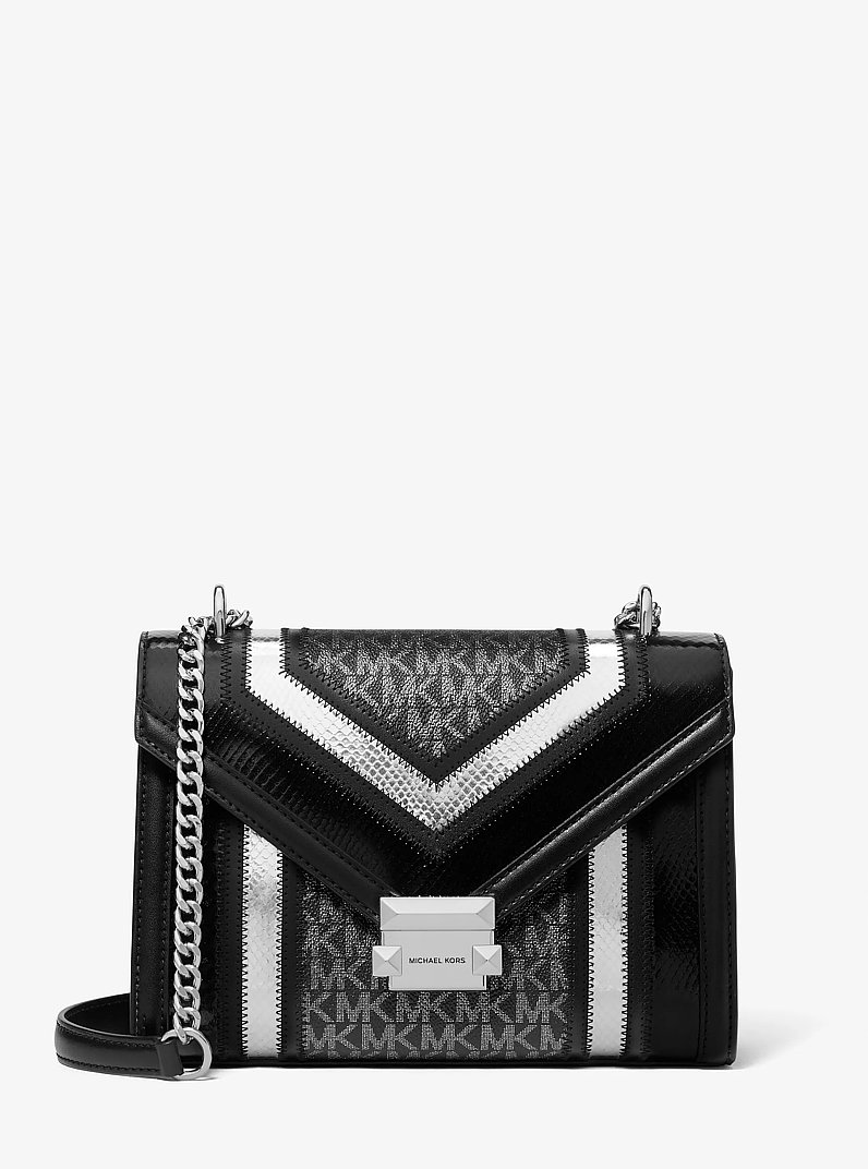 Whitney Medium Signature Logo and Metallic Shoulder Bag in BLACK COMBO | Michael Kors