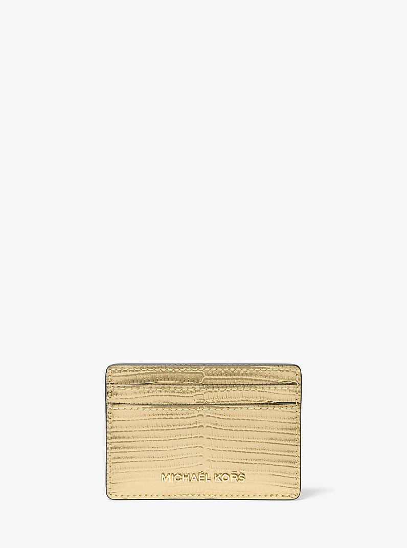 Jet Set Metallic Lizard Embossed Leather Card Case in PALE GOLD | Michael Kors