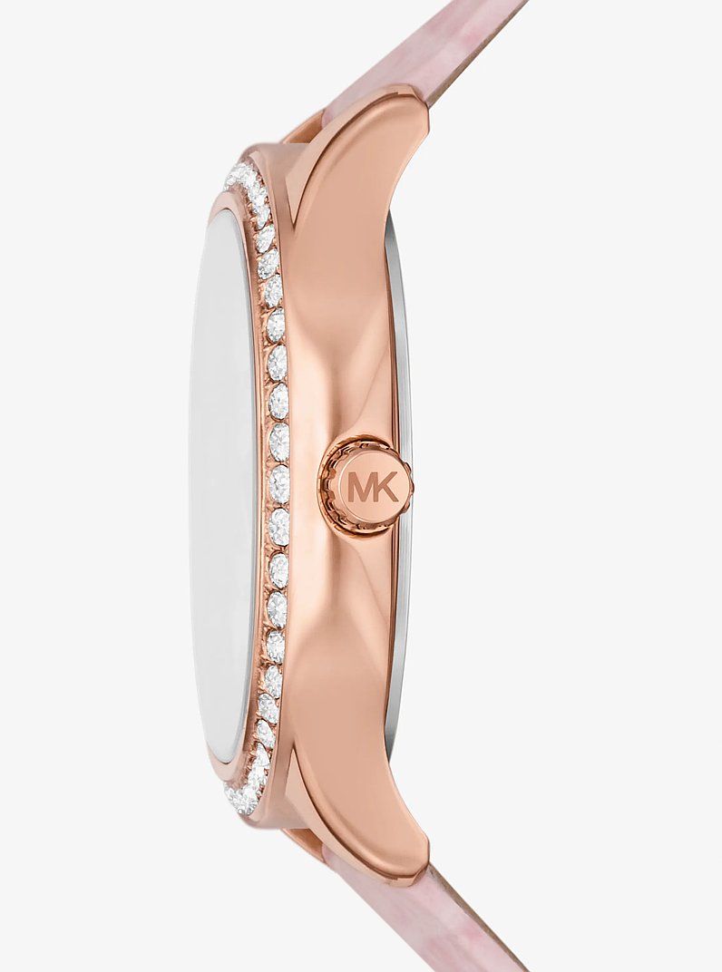 Sage Pav&eacute; Rose Gold-Tone and Crocodile Embossed Leather Watch in POWDER PINK | Michael Kors