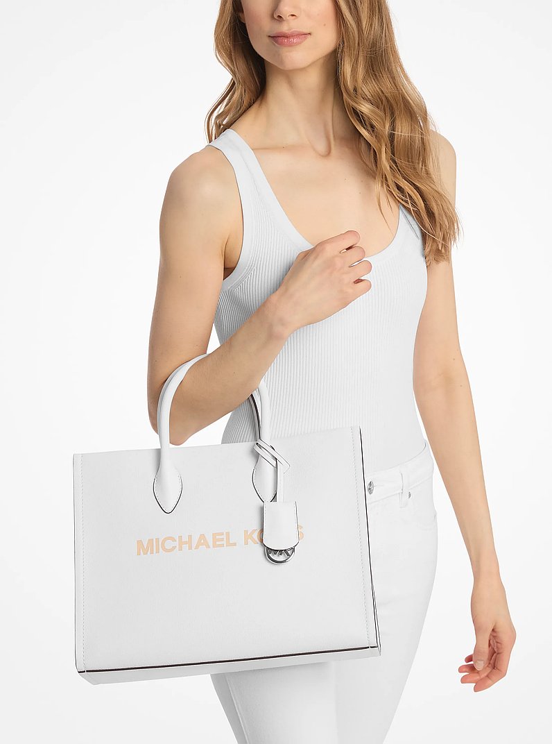 Mirella Medium Pebbled Leather Tote Bag in OPTIC WHITE | Michael Kors