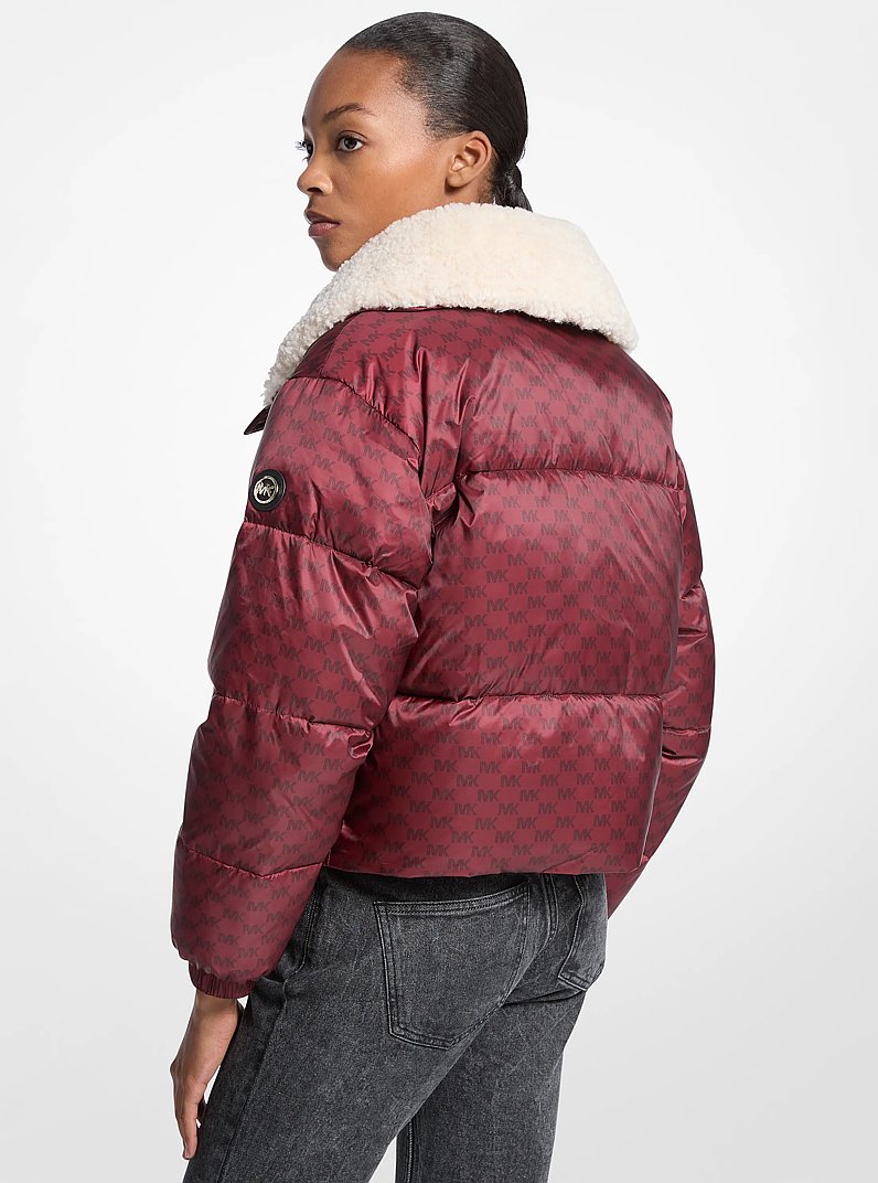 Logo Print and Sherpa Puffer Jacket in CHERRY | Michael Kors