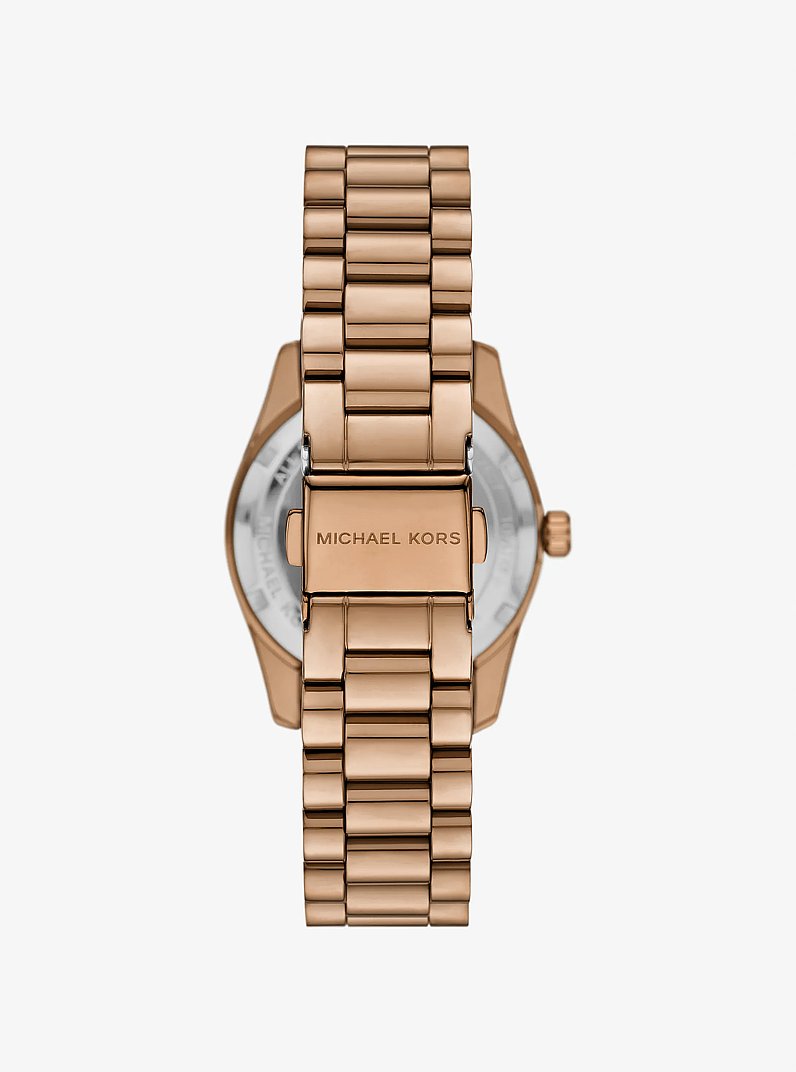 Mini Lexington Pav&eacute; Brushed Beige Gold-Tone Watch in BEIGE GOLD | Michael Kors