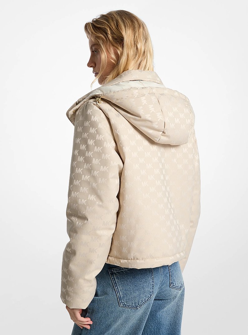 Logo Jacquard Hooded Puffer Jacket in NATURAL | Michael Kors