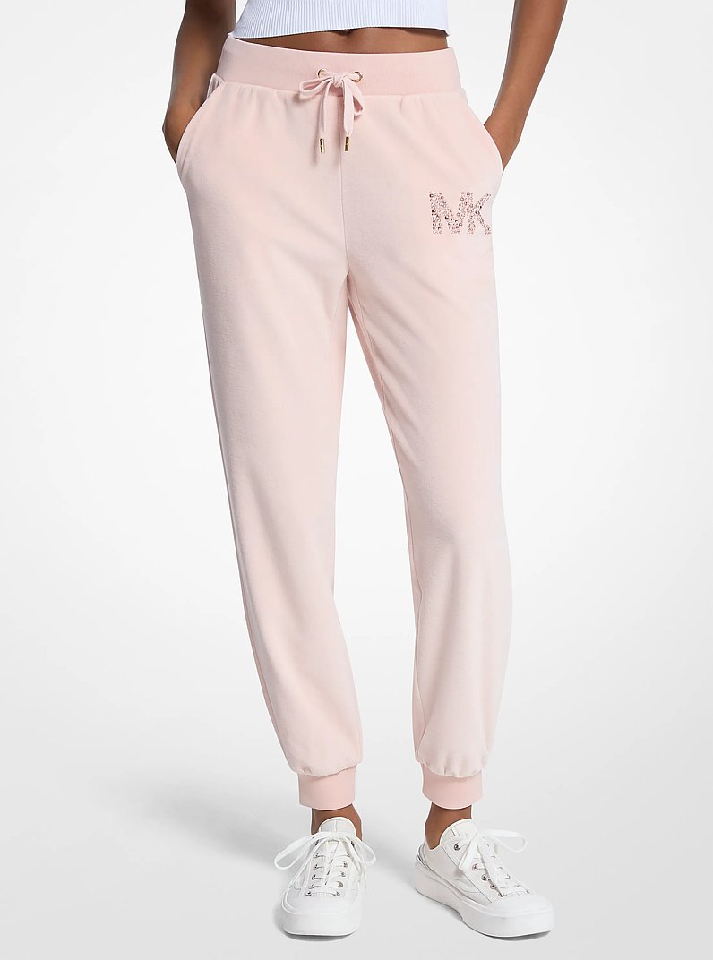 Embellished Logo Velour Joggers in POWDER BLUSH | Michael Kors