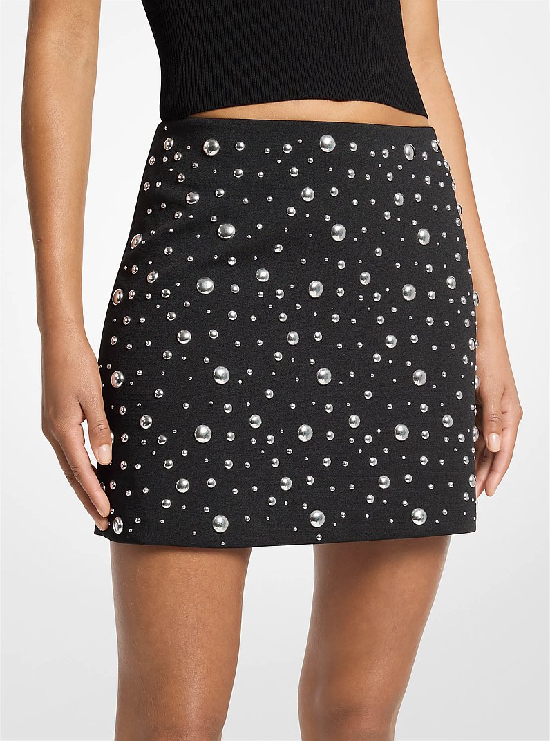 Studded Stretch Crepe Mini Skirt in NEGRO | Michael Kors