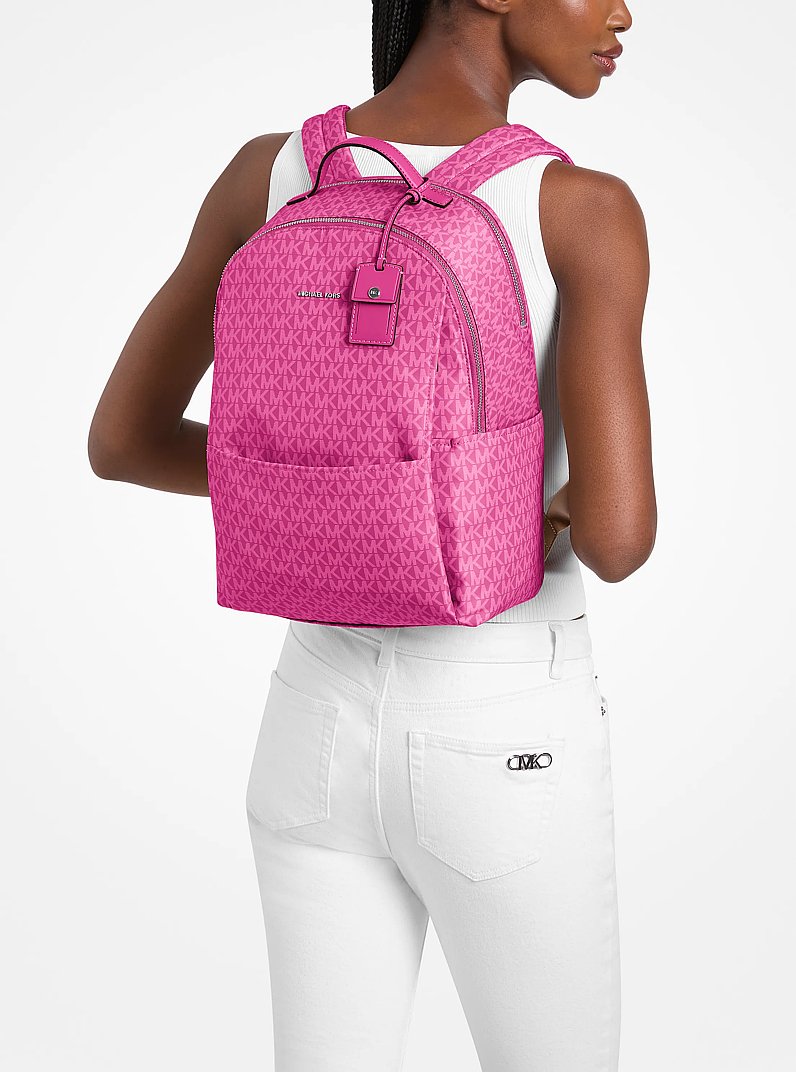Sable Large Printed Signature Logo Backpack in RASPBERRY | Michael Kors
