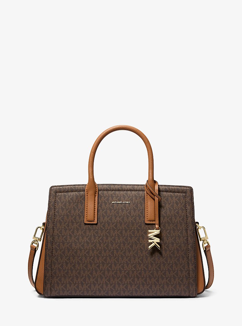 Laila Medium Signature Logo Satchel in BRN/ACORN | Michael Kors