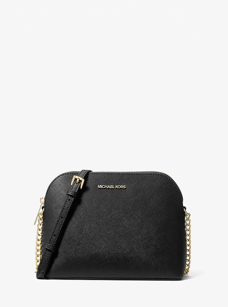 Cindy Large Leather Dome Crossbody Bag in BLACK | Michael Kors