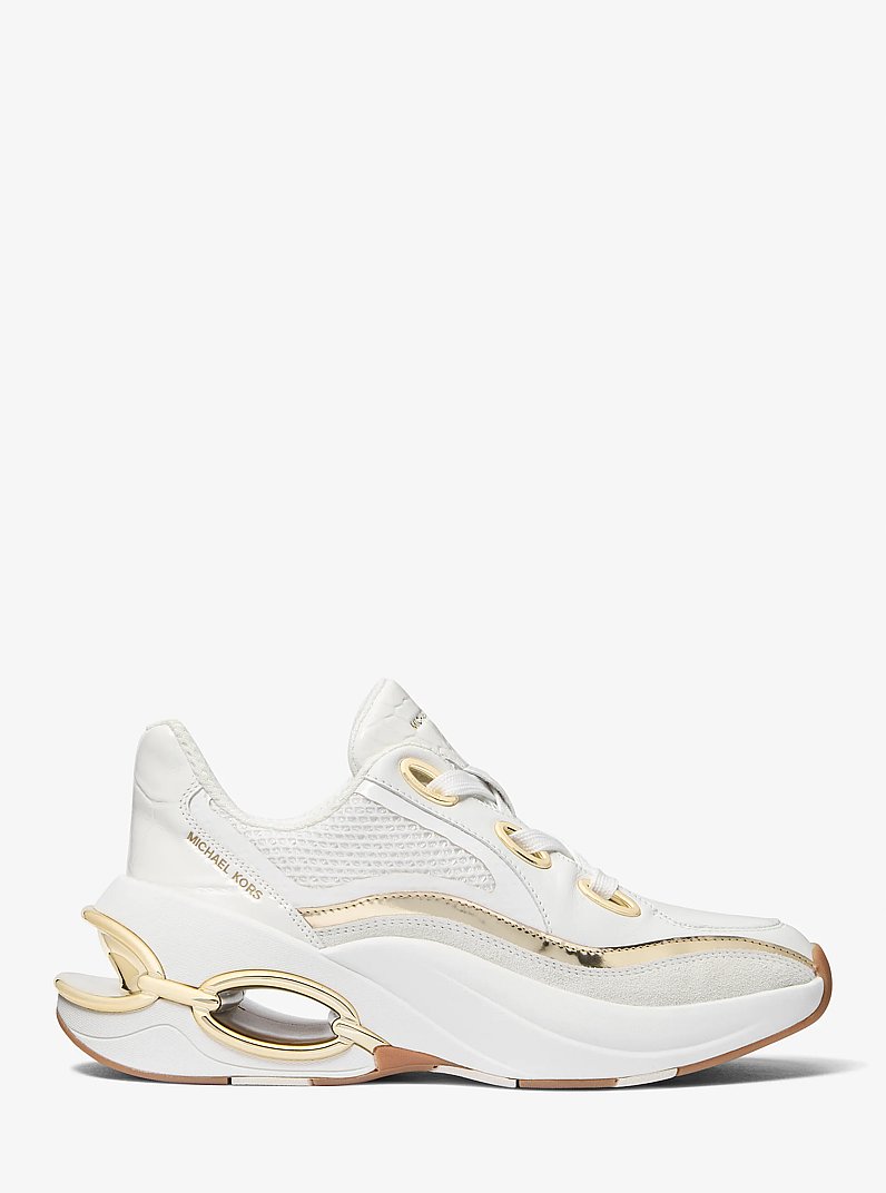 Toni Mixed-Media Trainer in WHITE/PALE GOLD | Michael Kors